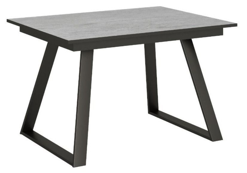 Table rectangulaire extensible 4 à 6 personnes L 120 à 180 cm gris béton et métal anthracite Bareni - Photo n°1