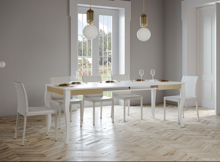 Table rectangulaire extensible 6 à 10 personnes L 120 à 224 cm frêne blanc et métal doré Odeza - Photo n°2