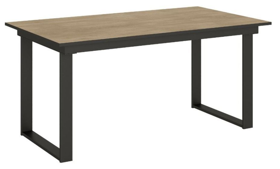 Table rectangulaire extensible 6 à 10 personnes L 160 à 220 cm bois clair et métal anthracite Banzy - Photo n°1