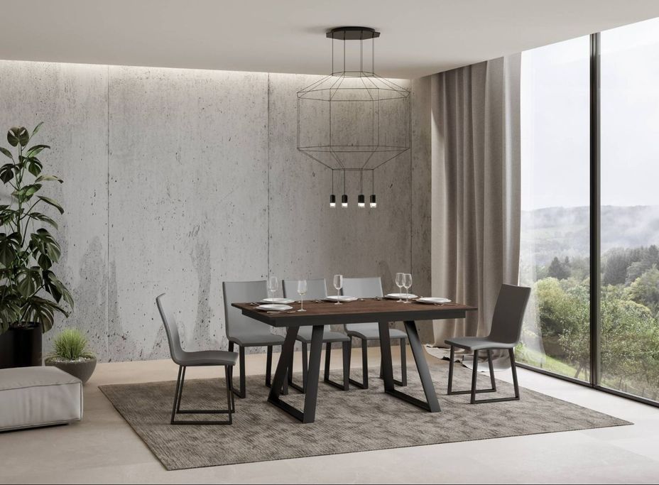 Table rectangulaire extensible 6 à 10 personnes L 160 à 220 cm bois foncé et métal anthracite Bareni - Photo n°4