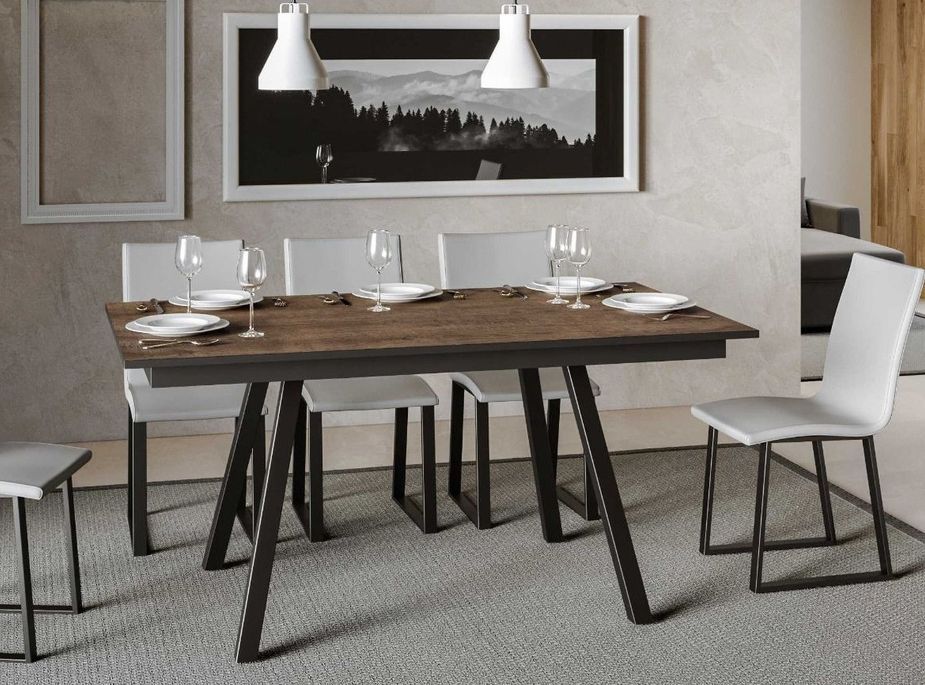 Table rectangulaire extensible 6 à 10 personnes L 160 à 220 cm bois foncé et métal anthracite Miry - Photo n°2