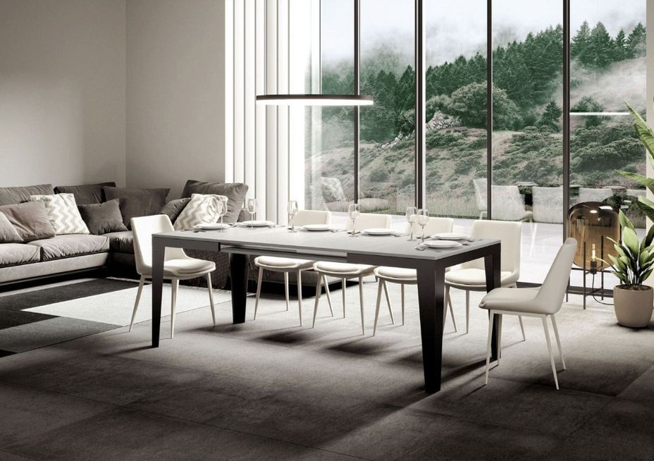 Table rectangulaire extensible 6 à 10 places L 120 à 224 cm blanc et pieds acier gris foncé Flavien - Photo n°2