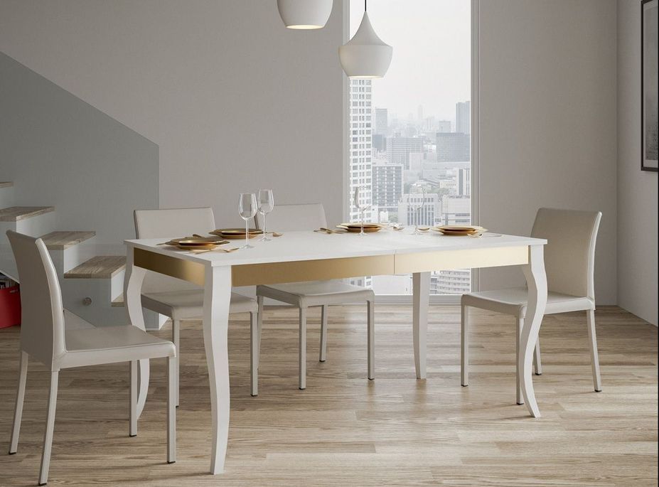 Table rectangulaire extensible 6 à 14 personnes L 180 à 284 cm frêne blanc et métal doré Odeza - Photo n°3