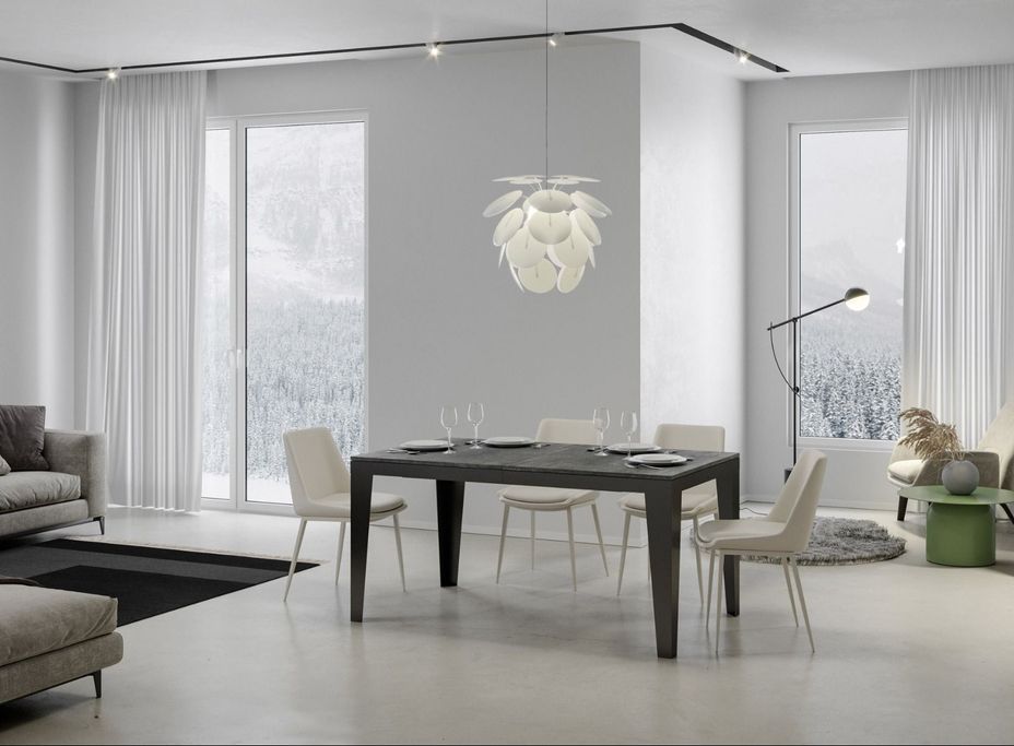 Table rectangulaire extensible 6 à 14 places L 180 à 284 cm gris effet béton et pieds acier gris foncé Flavien - Photo n°4