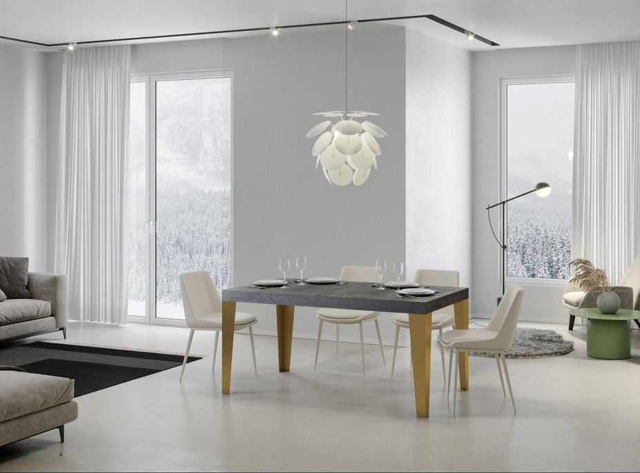 Table rectangulaire extensible 6 à 20 personnes L 160 à 420 cm bois clair et pieds métal doré Faye - Photo n°3