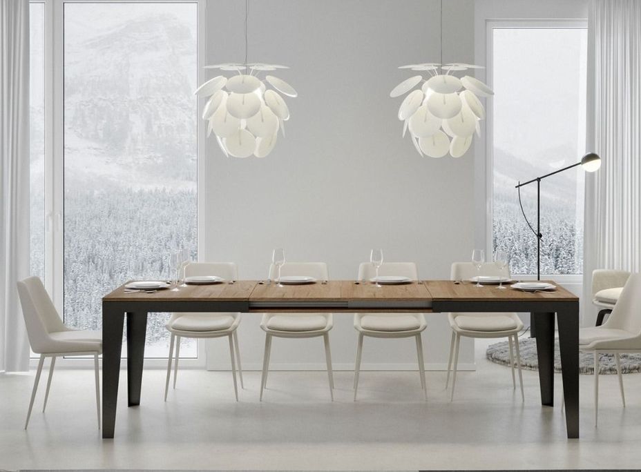 Table rectangulaire extensible 6 à 20 places L 160 à 420 cm bois clair et pieds acier gris foncé Flavien - Photo n°4