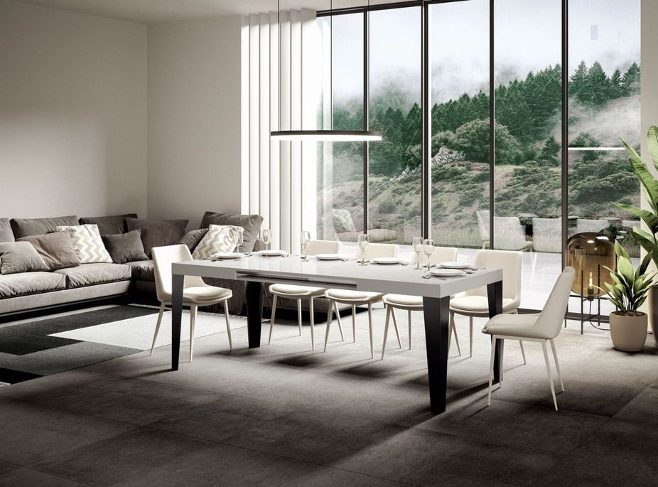 Table rectangulaire extensible 8 à 14 places L 180 à 284 cm blanc laqué et pieds métal anthracite Flavio - Photo n°3