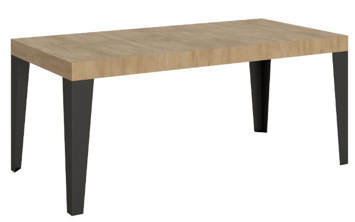Table rectangulaire extensible 8 à 20 places L 180 à 440 cm chêne clair et pieds métal anthracite Flavio - Photo n°1