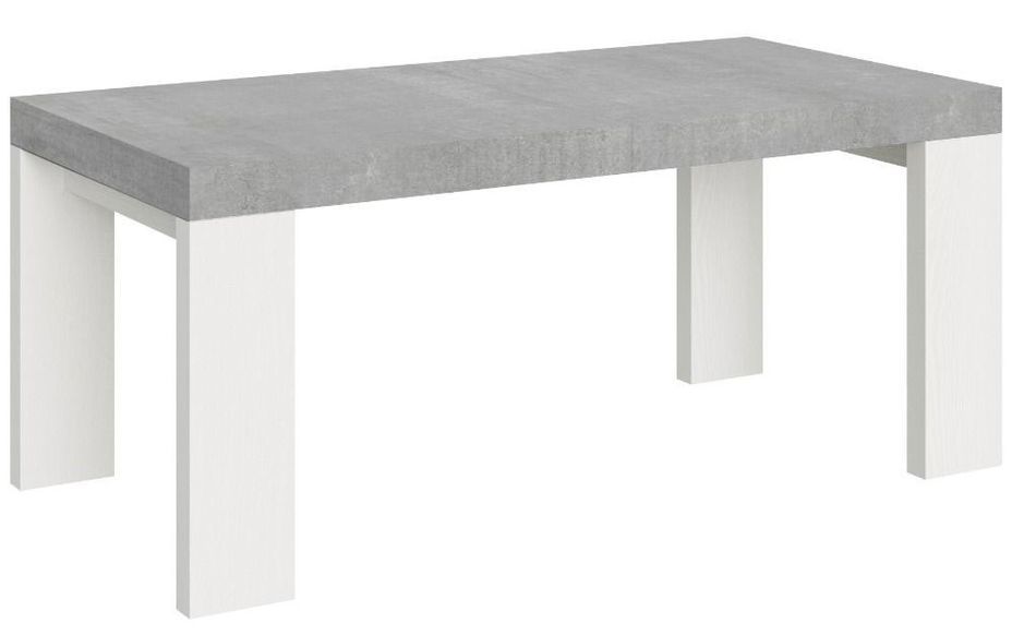 Table rectangulaire extensible gris béton et pieds blanc 8 à 20 personnes L 180 à 440 cm Ribo - Photo n°1