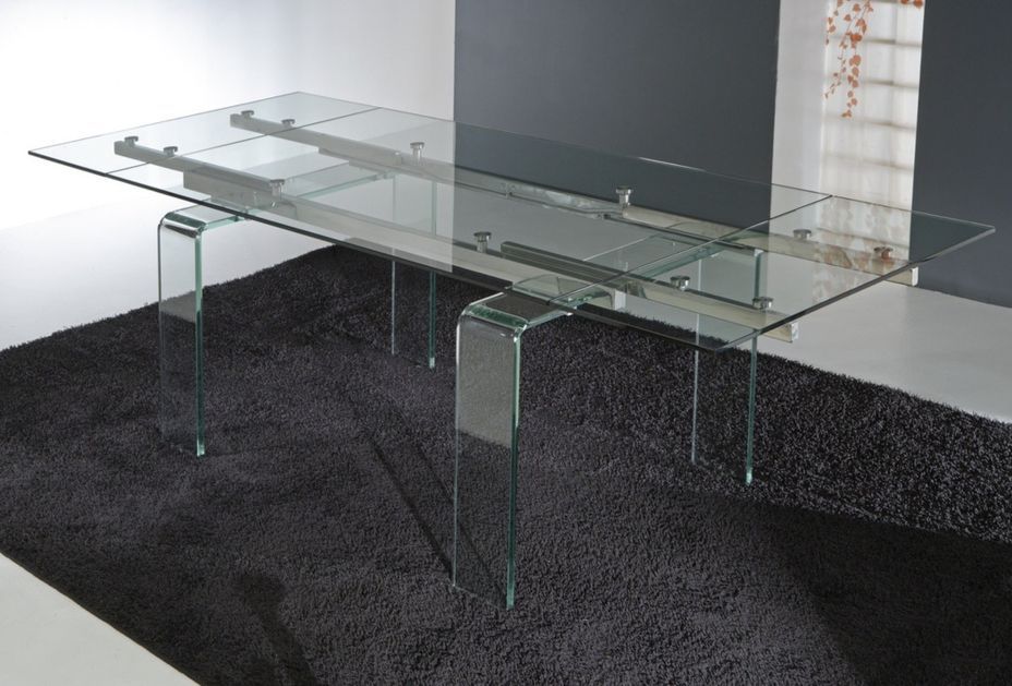 Table rectangulaire extensible verre trempé transparent Angel 160/240 cm - Photo n°5