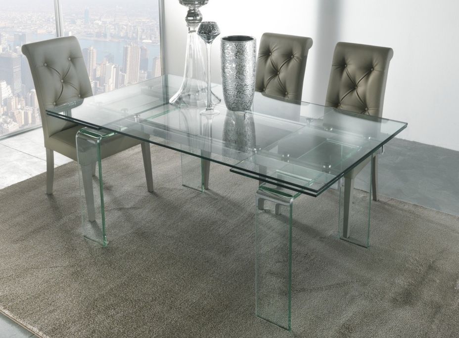 Table rectangulaire extensible verre trempé transparent Angel 160/240 cm - Photo n°2