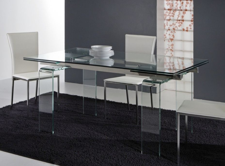 Table rectangulaire extensible verre trempé transparent Angel 160/240 cm - Photo n°1
