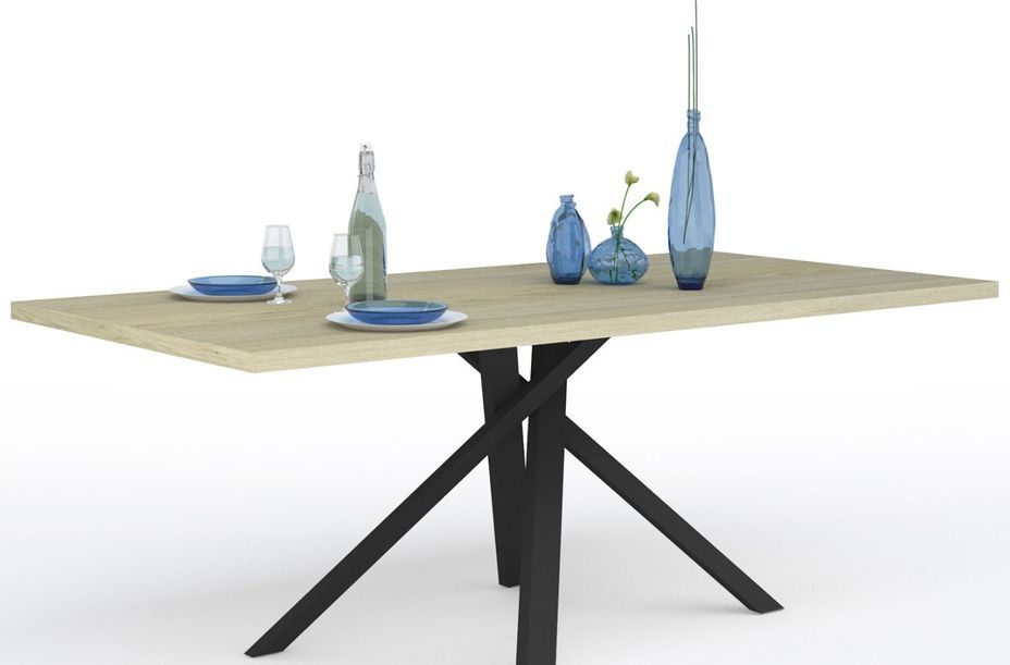 Table rectangulaire métal noir et plateau bois clair Rosie - Photo n°3