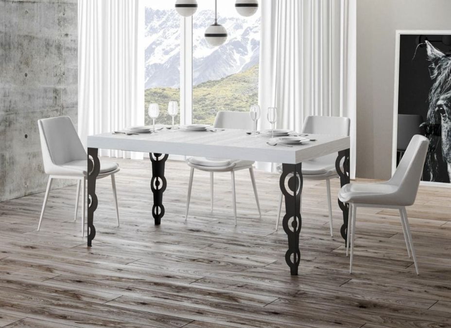 Table rectangulaire orientale 6 places L 160 cm bois blanc et pieds métal anthracite Kazay - Photo n°2