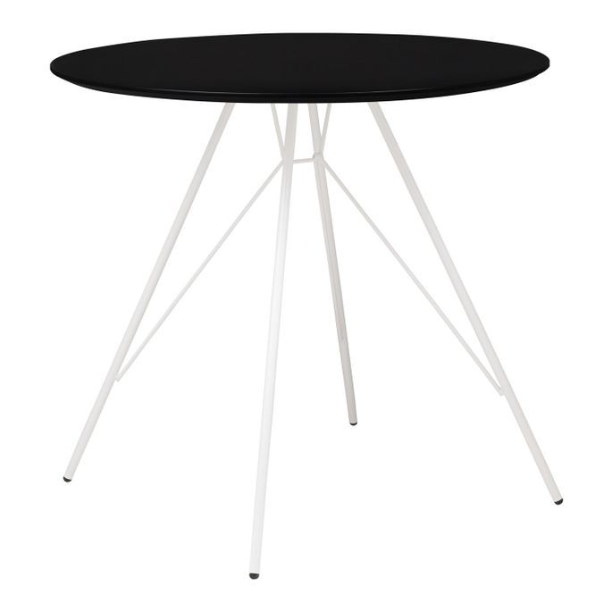 Table ronde bois noir et pieds tiges d'acier blanches Kinda 80 cm - Photo n°1