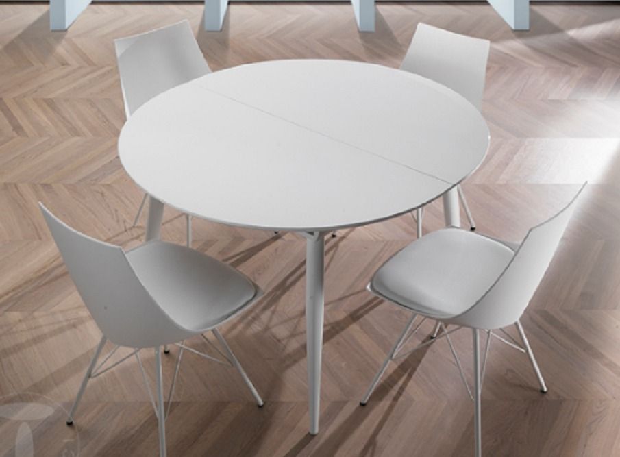 Table ronde extensible acier et bois MDF blanc Dio L 120/160 cm - Photo n°2
