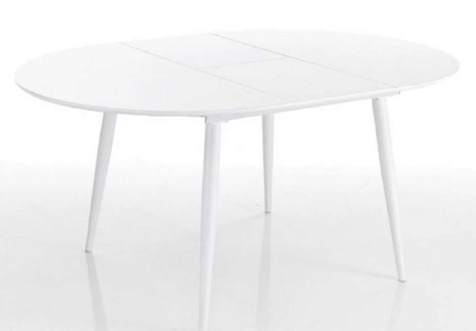 Table ronde extensible acier et bois MDF blanc Dio L 120/160 cm - Photo n°3