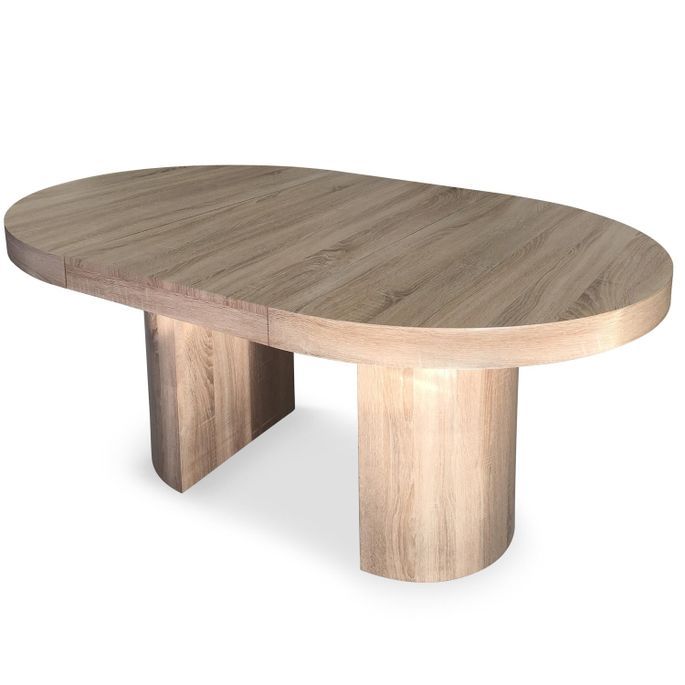 Table ronde à rallonges bois chêne clair Kiassy 110 à 260 cm - Photo n°2