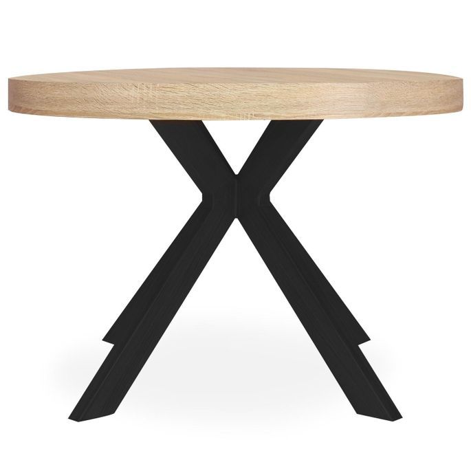 Table ronde extensible bois chêne sonoma et métal noir Marine 110/160/210/260 cm - Photo n°2