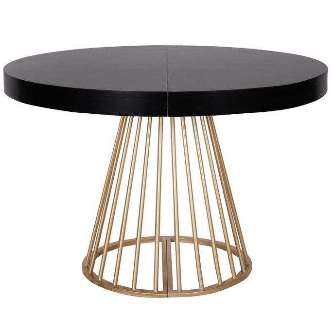 Table ronde extensible noir et pieds doré Wenny 160/210/260 cm - Photo n°1