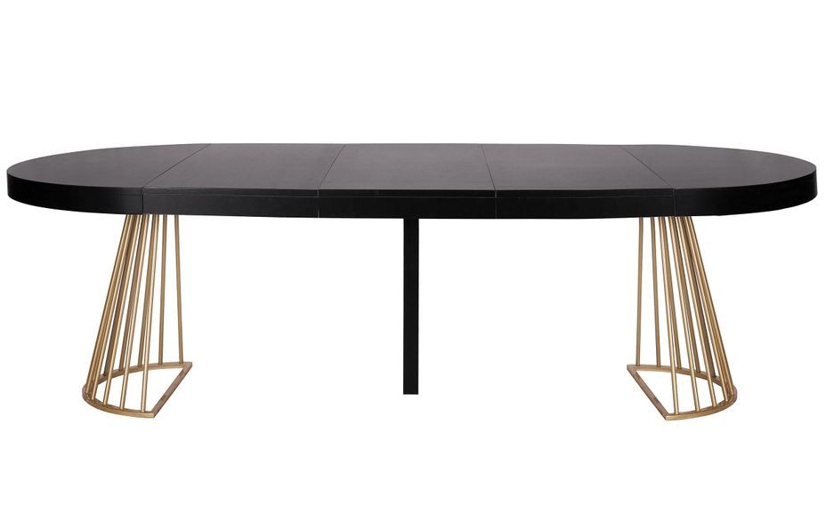 Table ronde extensible noir et pieds doré Wenny 160/210/260 cm - Photo n°2