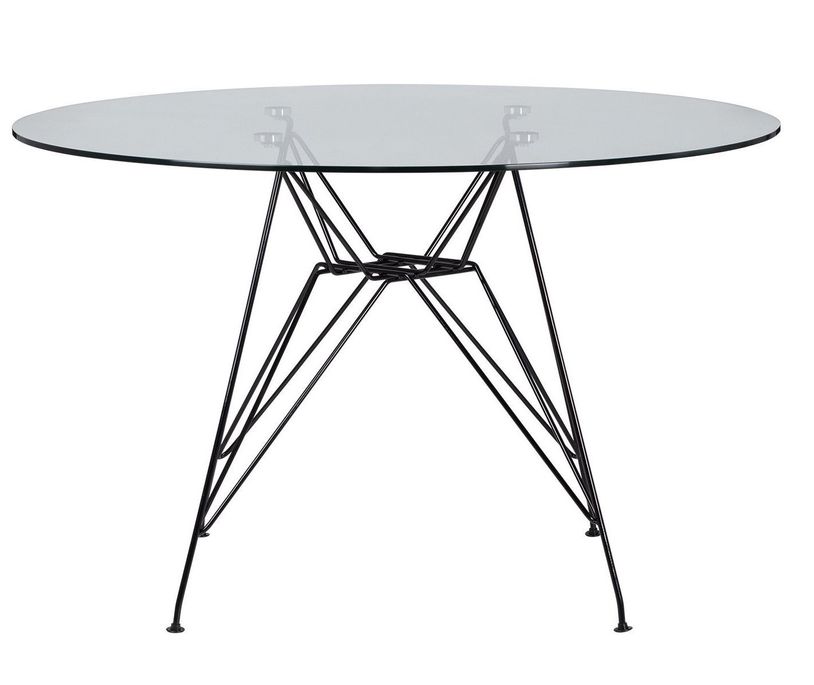 Table ronde verre trempé et pieds acier noir Croizy 120 cm ...