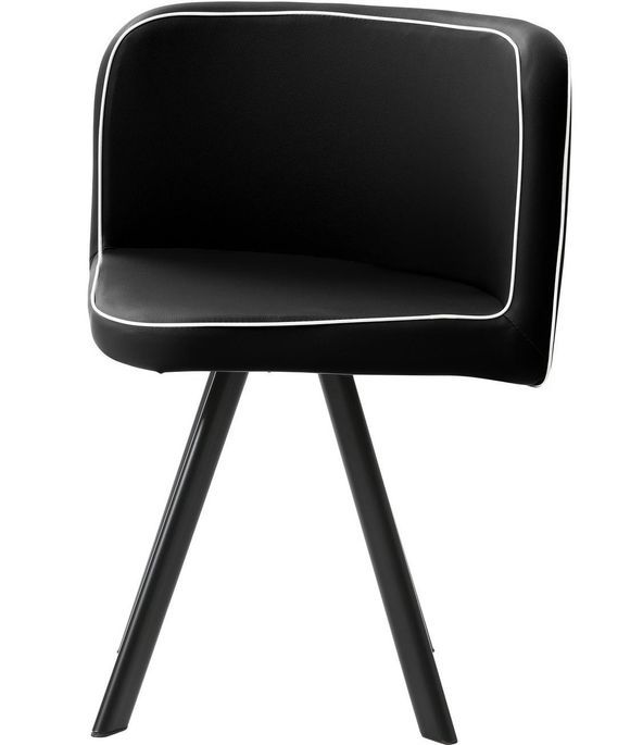 Table verre teinté noir et 6 chaises simili cuir noir pieds métal Sevier 140 cm - Photo n°9