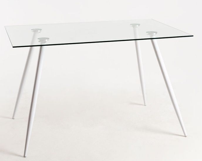 Table verre trempé et pieds métal blanc Barrio 125 cm - Photo n°1