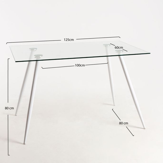 Table verre trempé et pieds métal blanc Barrio 125 cm - Photo n°4