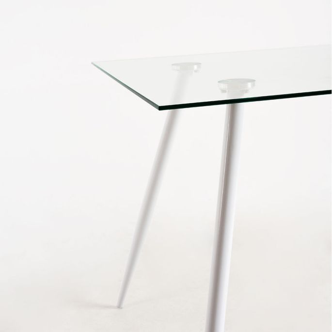 Table verre trempé et pieds métal blanc Barrio 125 cm - Photo n°6