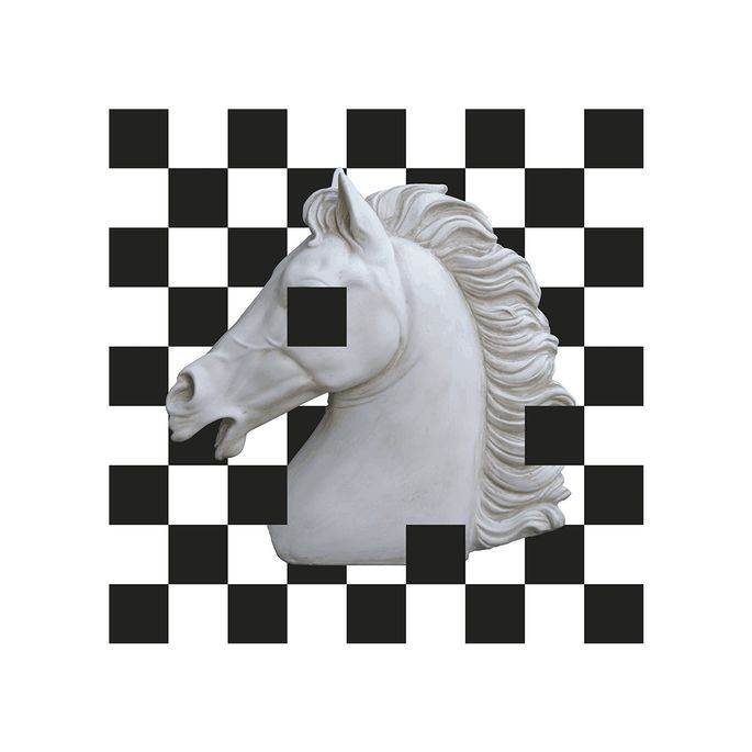 Tableau carré mosaïque et cheval méthacrylate noir et blanc Ndouam - Photo n°1