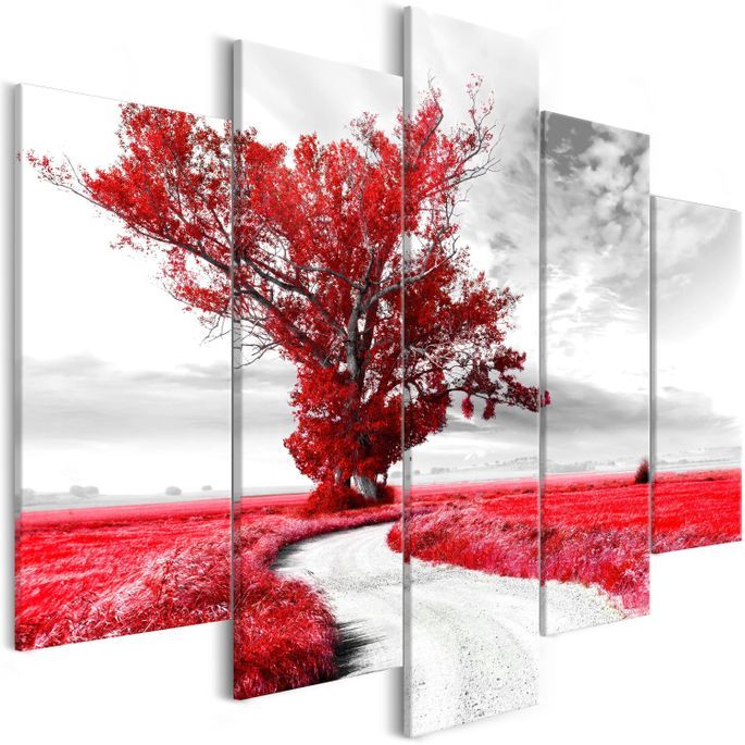 Tableau Lone Tree (5 Parts) Red - Photo n°1