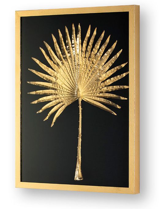 Tableau rectangulaire motif branche dorée bois et verre Elia - Photo n°1