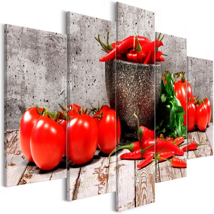 Tableau Red Vegetables (5 Parts) Concrete Wide - Photo n°1
