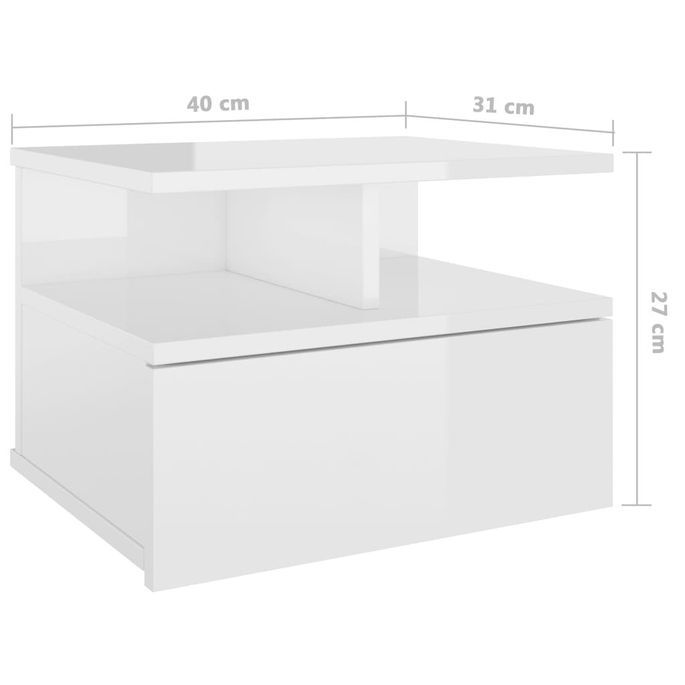 Tables de chevet suspendues 2 pcs Blanc brillant 40x31x27 cm - Photo n°7