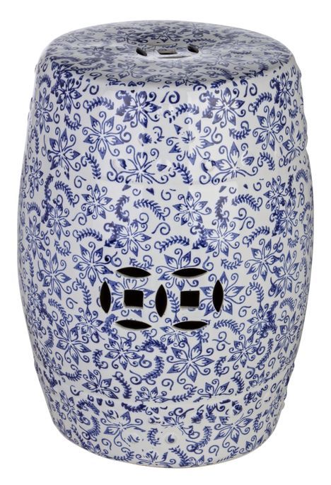 Tabouret céramique blanc et bleu avec motifs Saphy - Lot de 2 - Photo n°1