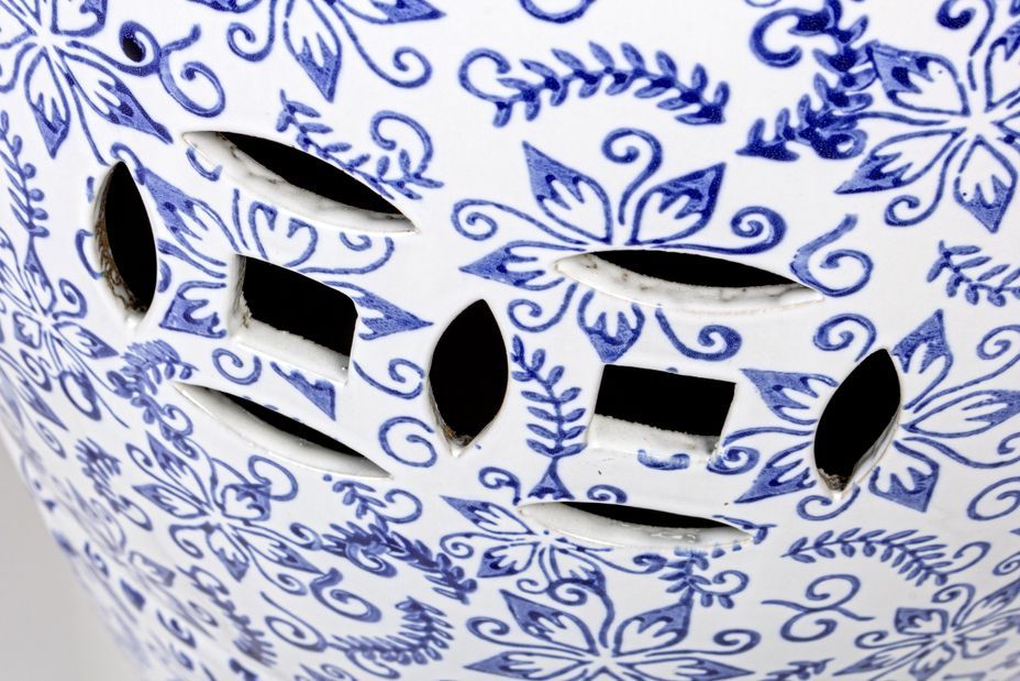 Tabouret céramique blanc et bleu avec motifs Saphy - Lot de 2 - Photo n°5