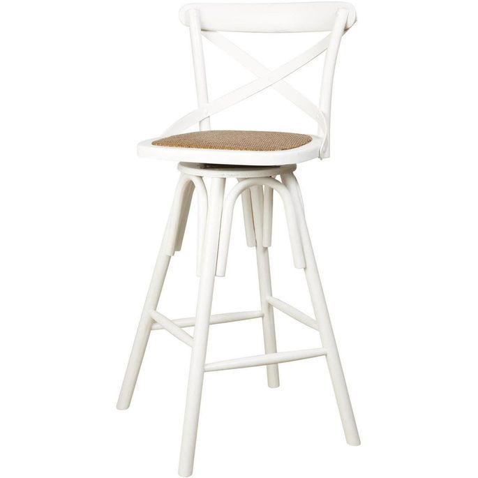 Tabouret de bar bois blanc et assise rotin tressée Rimen LesTendances.fr