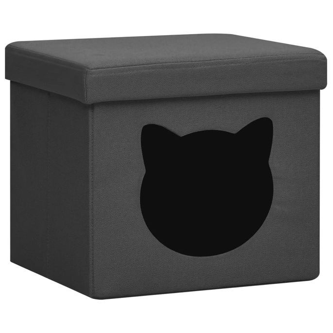 Tabouret de rangement pliable et motif de chat Gris foncé Tissu - Photo n°2