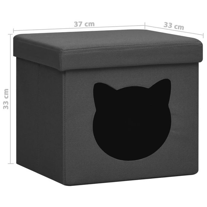 Tabouret de rangement pliable et motif de chat Gris foncé Tissu - Photo n°10