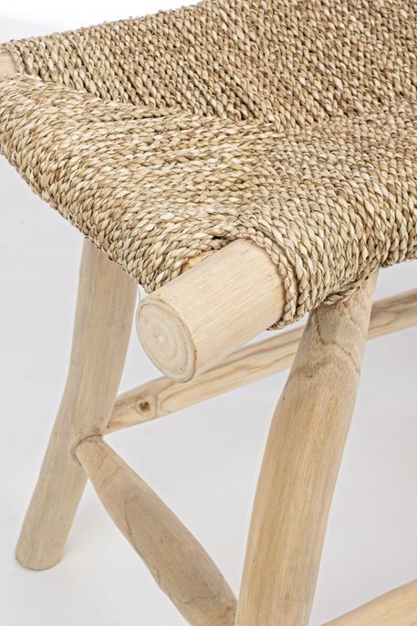 Tabouret en teck et assise en jacinthe d'eau naturelle Belo - Photo n°6