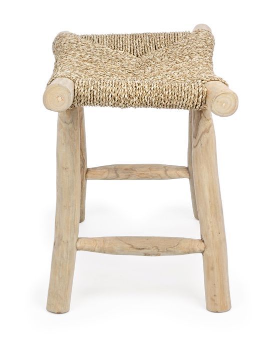 Tabouret en teck et assise en jacinthe d'eau naturelle Belo - Photo n°8