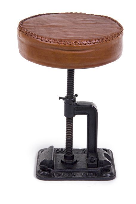 Tabouret rond en acier noir et cuir marron Charlie - Lot de 2 - Photo n°5