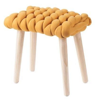 Tabouret tissu tressé jaune et pieds bois massif clair Nathie - Photo n°2