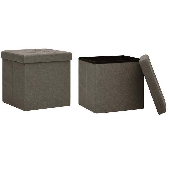 Tabourets de rangement pliables 2 pcs Marron Faux lin - Photo n°2