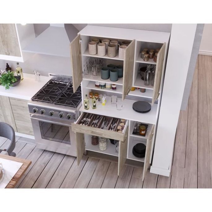 Buffet de cuisine L 100 cm - décor chêne - Photo n°4