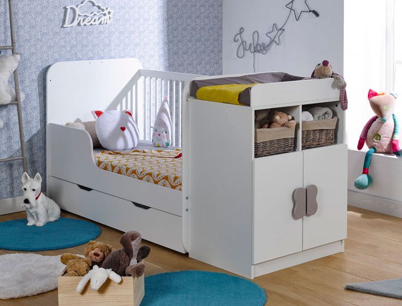 Tiroir de lit bébé combiné bois blanc Madrid - Photo n°3