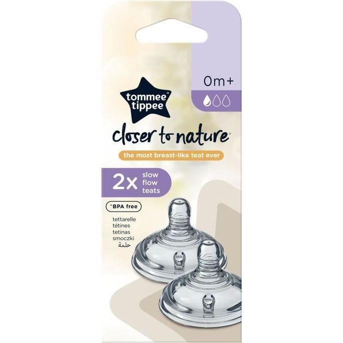 Tommee Tippee - Tétines de Biberon Closer to Nature - Imitant le Sein Maternel avec Valve Anti-Colique - Débit Lent - Lot de 2 - Photo n°2