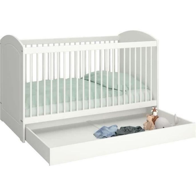 Tromso Lit Bebe Evolutif Avec Tiroir 70x140 Cm Laque Blanc Lestendances Fr