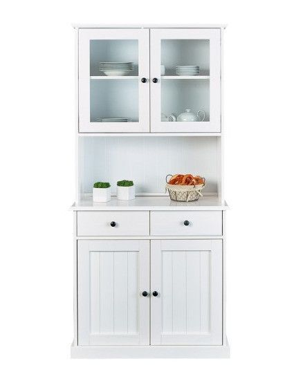 Vaisselier 4 portes 2 tiroirs pin massif vernis blanc Campanou 90 cm - Photo n°1